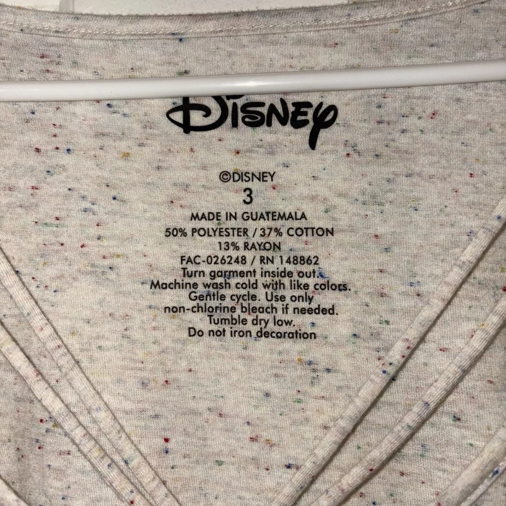 Disney Mickey Mouse Graphic V-Neck T-Shirt – Soft Beige Short Sleeve Casual Tee - Picture 4 of 4